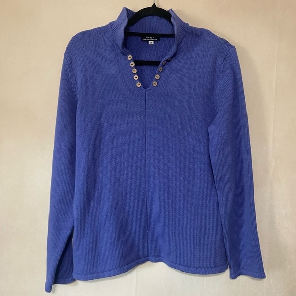 Molly's women's M purple/blue split neck pop collar wooden button sweater NWOT - Picture 1 of 6